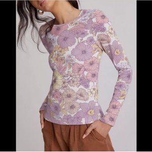 Anthropologie Floral Long Sleeve Tee - Purple and Yellow
